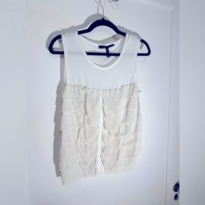 BCBGMax Azria Silk ivory/cream ruffle sleeveless blouse - Size S